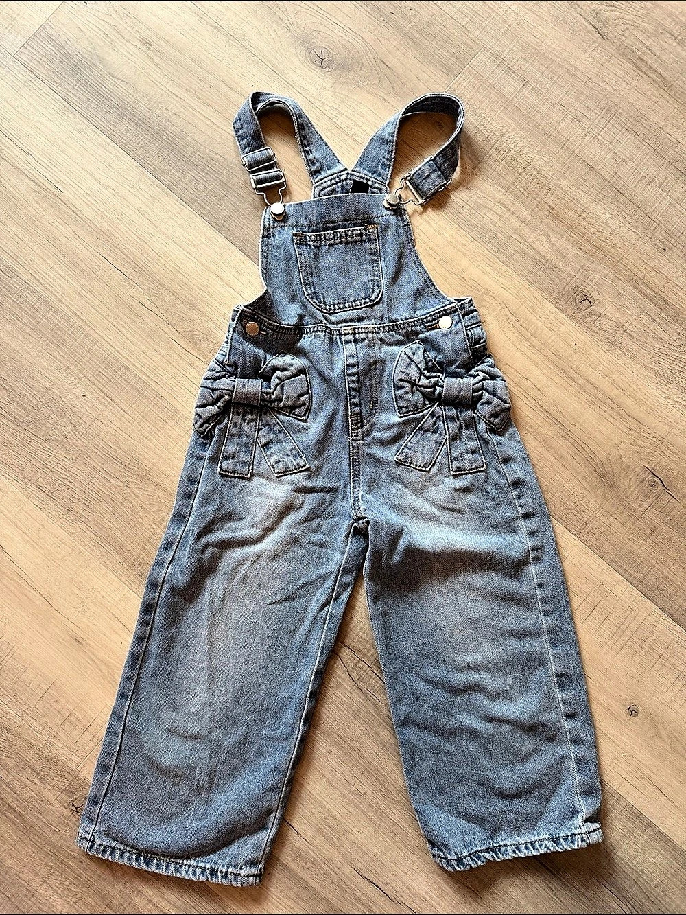 SHEIN Young Girl Blue Denim Overalls With Bow Patterns Girls 5Y